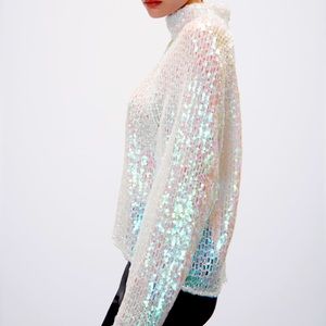 ZARA mermaid sequin sweater in Ivory! Size SMALL